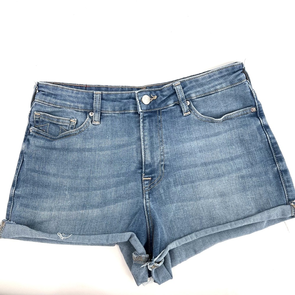 TRUE RELIGION Womens 30 Maisie Medium-Wash High-Rise Cut-Off/Raw Hem Jean Shorts